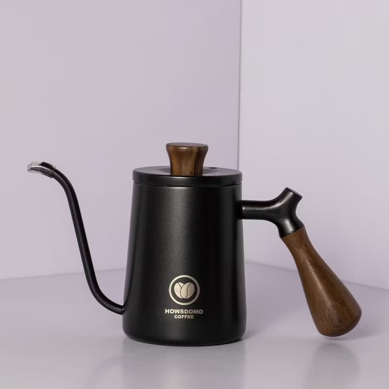 【好事多磨】胡桃木手沖咖啡壺600ml-304不鏽鋼(黑)