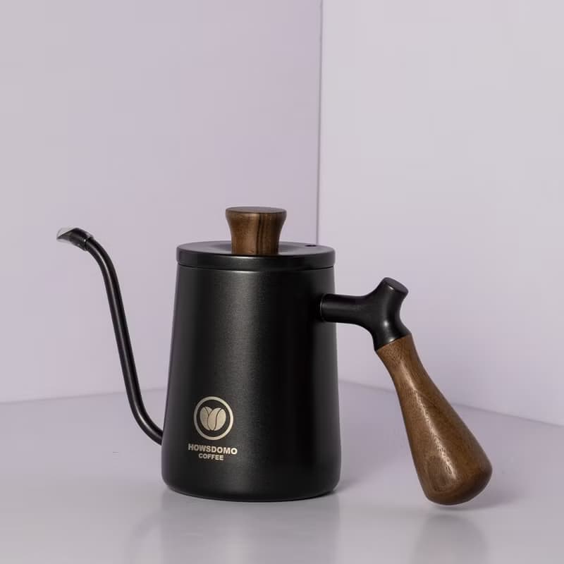 【好事多磨】胡桃木手沖咖啡壺600ml-304不鏽鋼(黑)