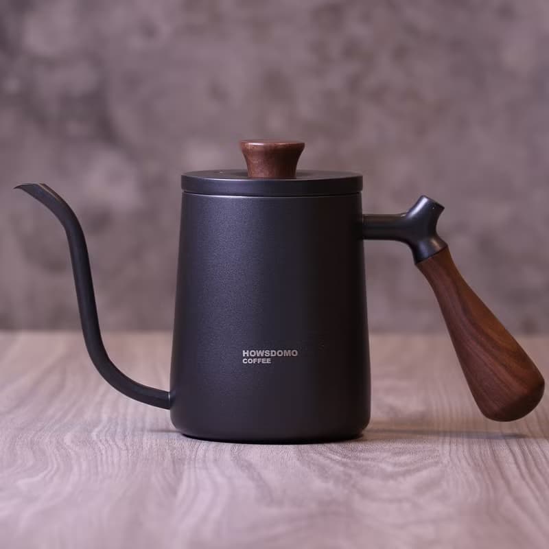 【好事多磨】胡桃木手沖咖啡壺600ml-304不鏽鋼(黑)