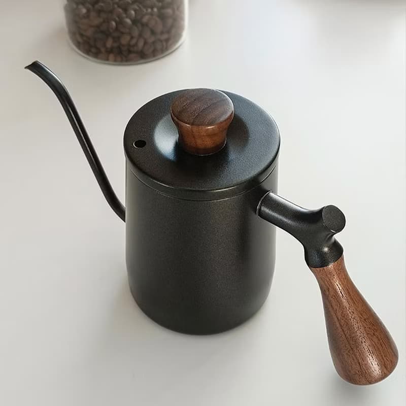 【好事多磨】胡桃木手沖咖啡壺600ml-304不鏽鋼(黑)