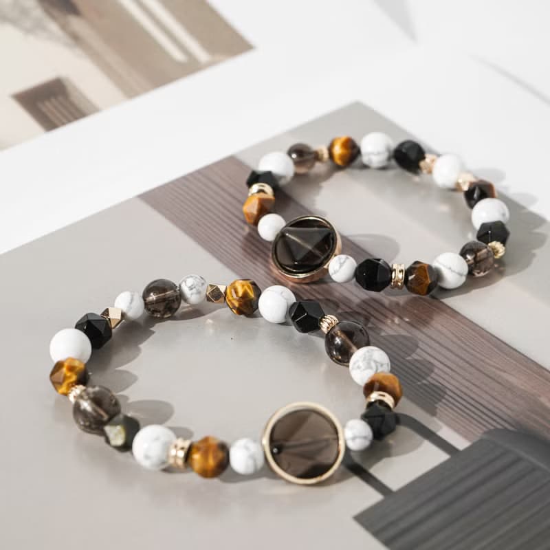 茶晶、黃虎眼、金曜石、白松石手鍊