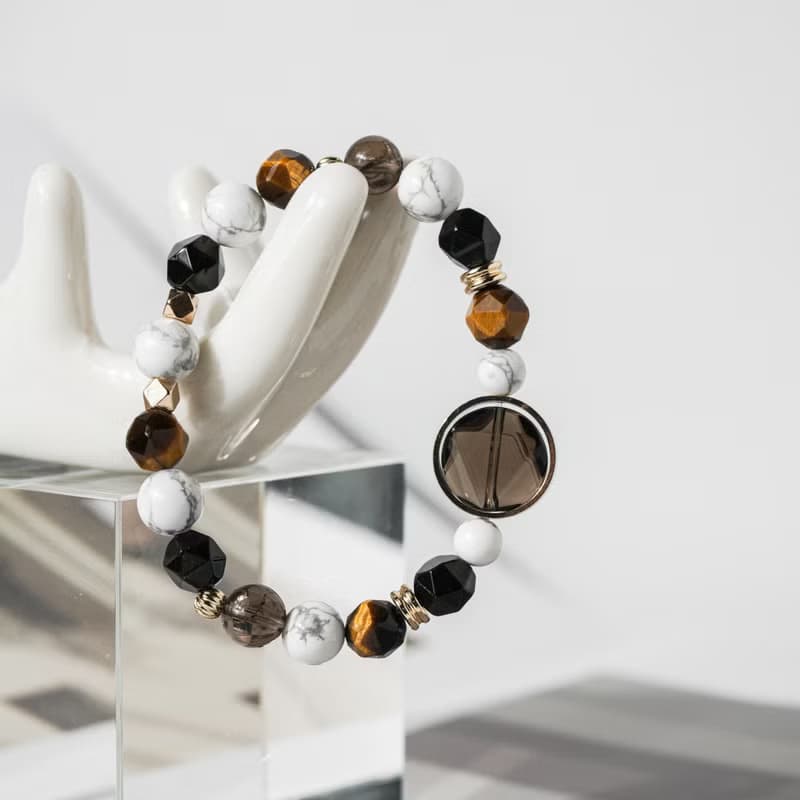 茶晶、黃虎眼、金曜石、白松石手鍊