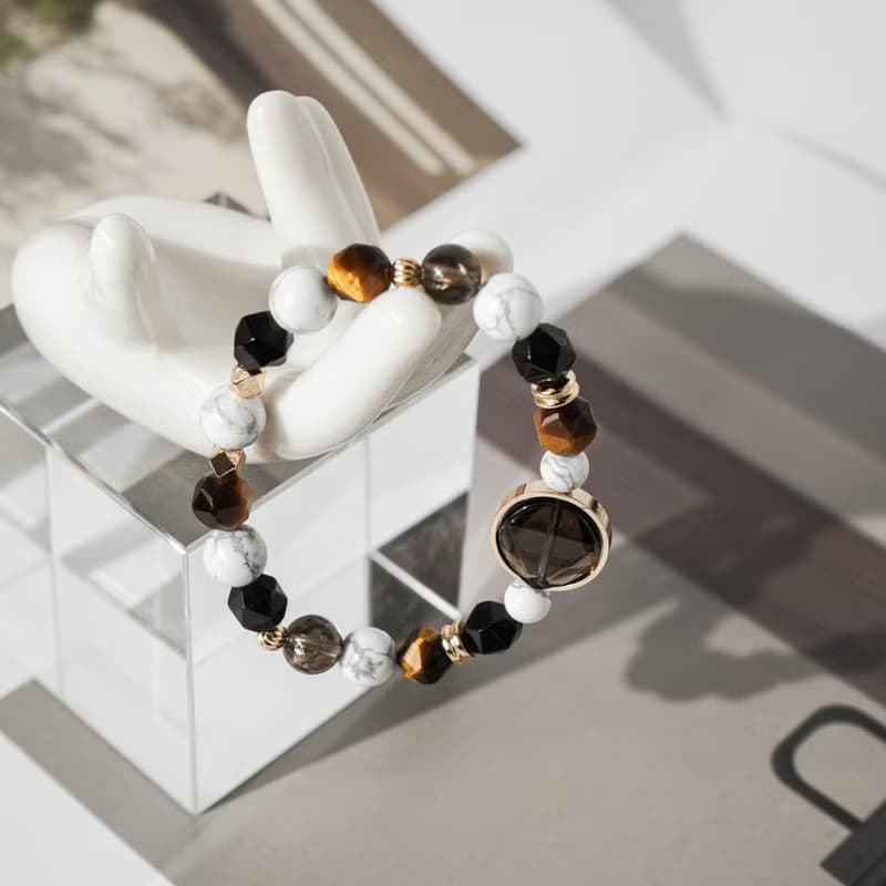 茶晶、黃虎眼、金曜石、白松石手鍊