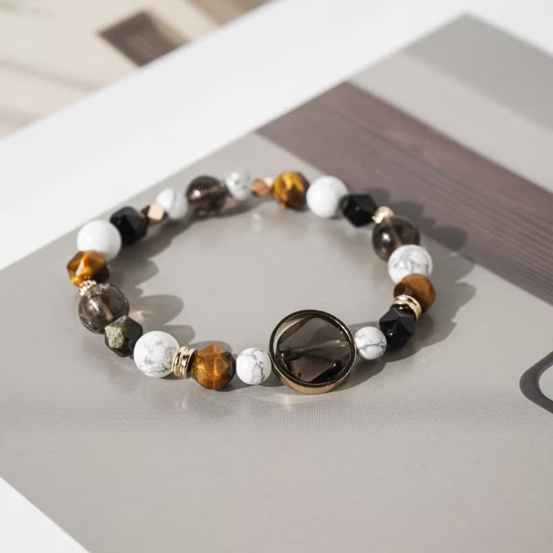 茶晶、黃虎眼、金曜石、白松石手鍊