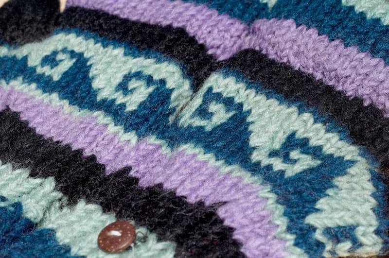 情人節禮物 創意禮物 手織純羊毛針織手套 / 可拆卸手套 / 內刷毛手套 / 保暖手套(made in nepal) - 藍紫色薰衣草森林 幾何海洋圖騰