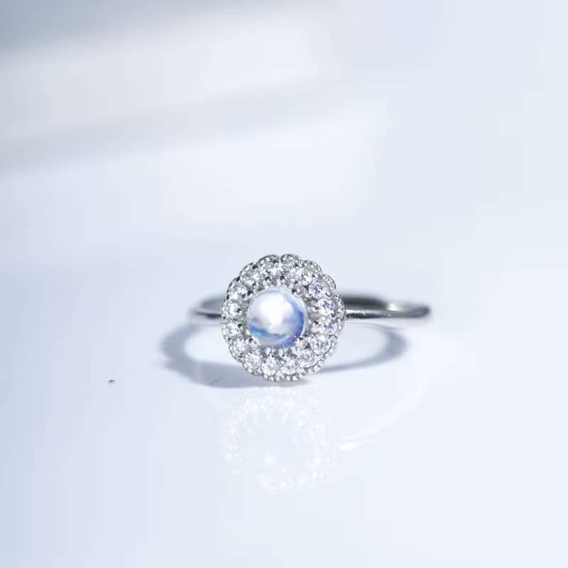 月光石925純銀精鍍亮澤白金戒指