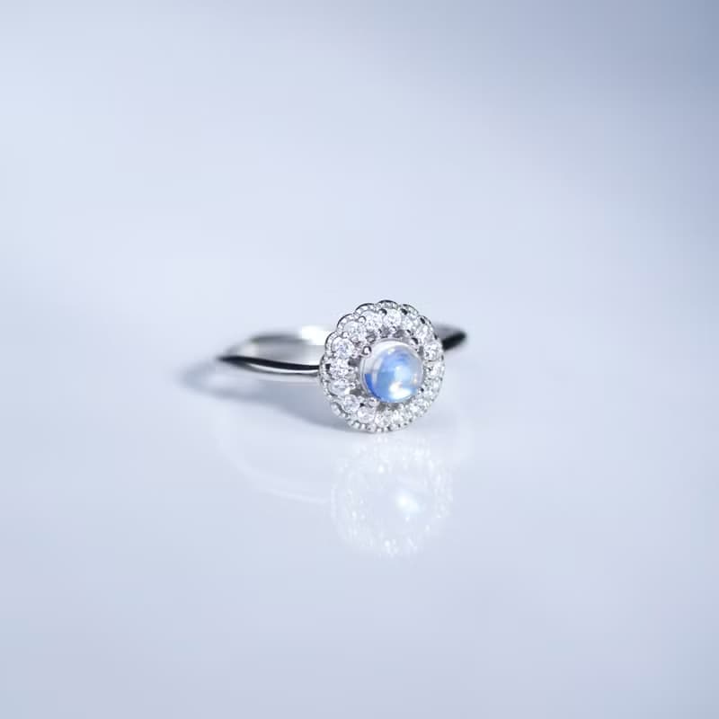 月光石925純銀精鍍亮澤白金戒指