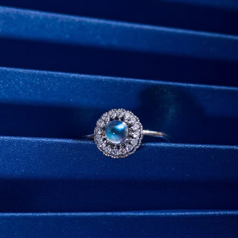 月光石925純銀精鍍亮澤白金戒指