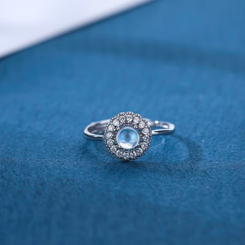 月光石925純銀精鍍亮澤白金戒指