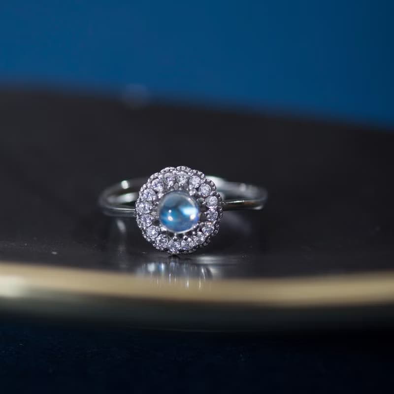 月光石925純銀精鍍亮澤白金戒指