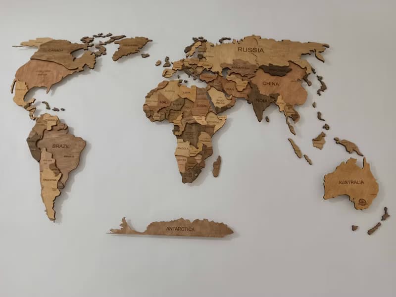 3D wood world travel map with LED - Rustic wall decor for home and office