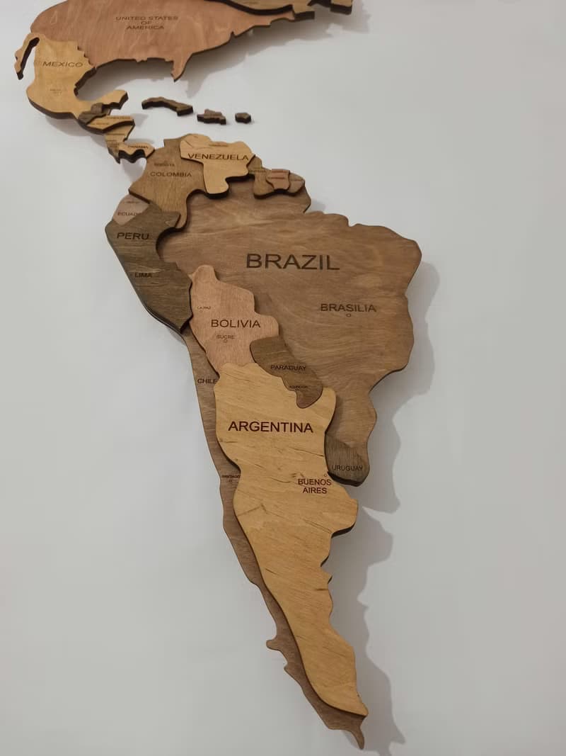 3D wood world travel map with LED - Rustic wall decor for home and office