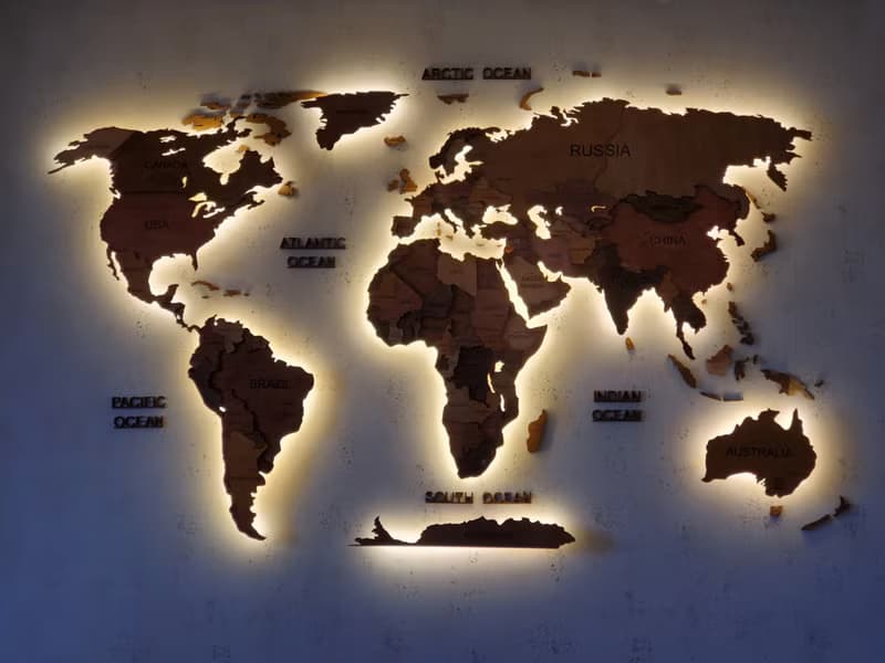 3D wood world travel map with LED - Rustic wall decor for home and office