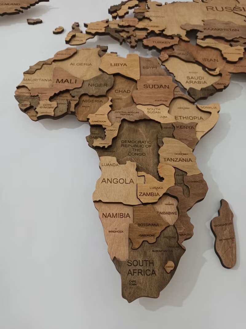 3D wood world travel map with LED - Rustic wall decor for home and office