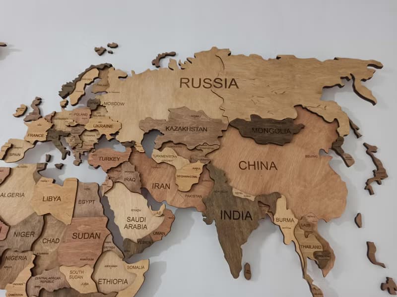 3D wood world travel map with LED - Rustic wall decor for home and office