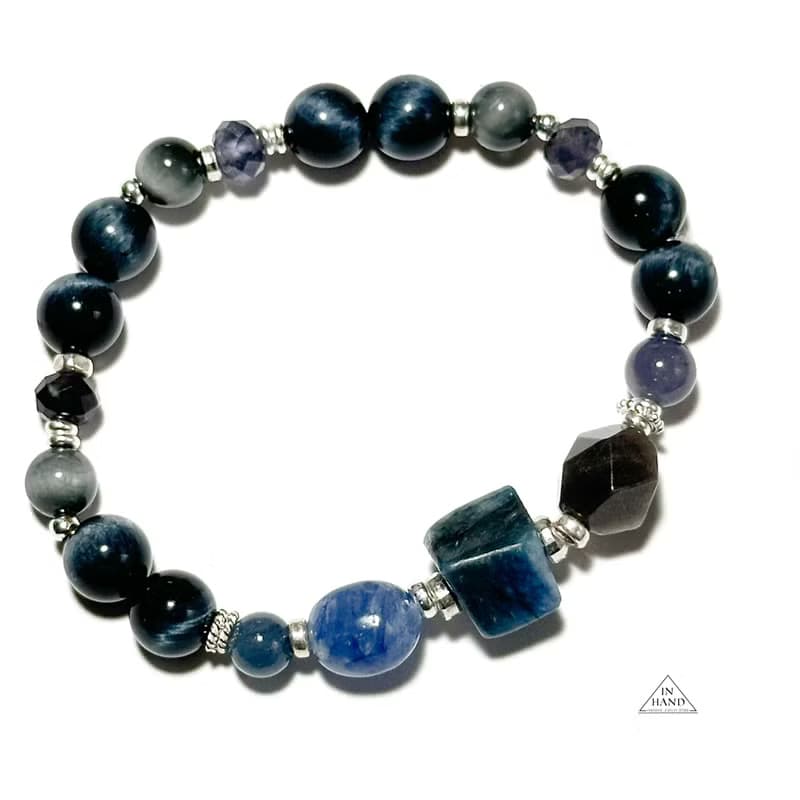 湛藍的曠野-藍虎眼.原礦藍晶石-純銀設計款手鍊