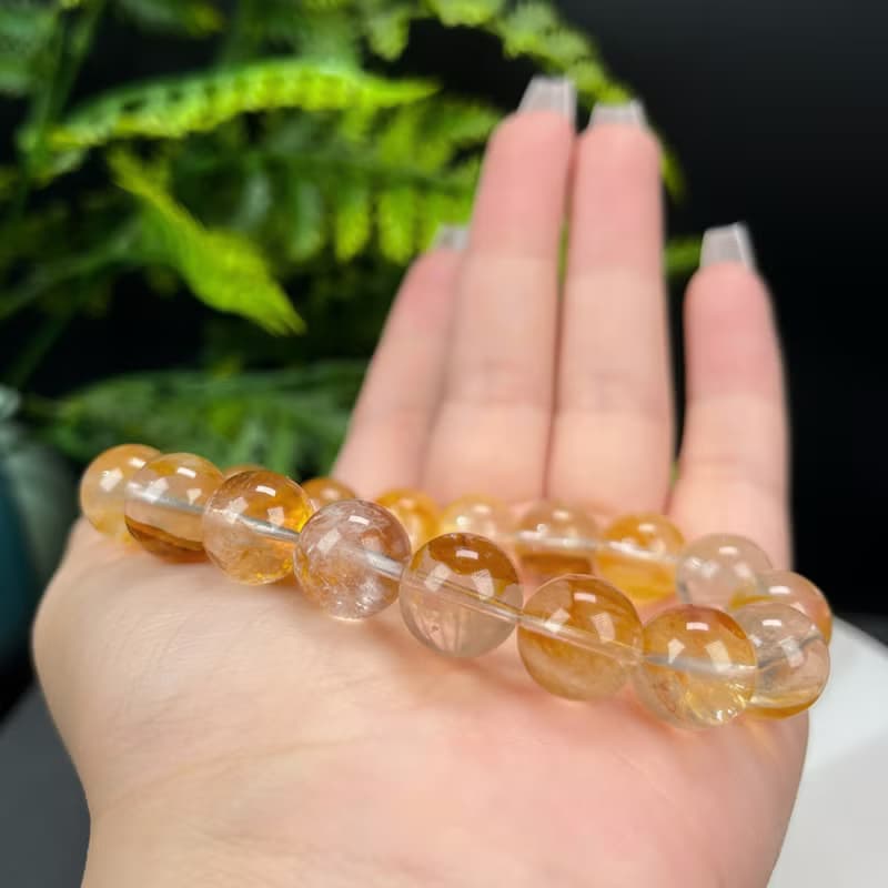 精品天然黃膠花水晶手串12mm冰透黃色幽靈水晶手錬男女吸引貴人