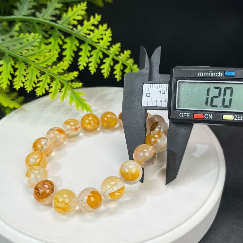 精品天然黃膠花水晶手串12mm冰透黃色幽靈水晶手錬男女吸引貴人