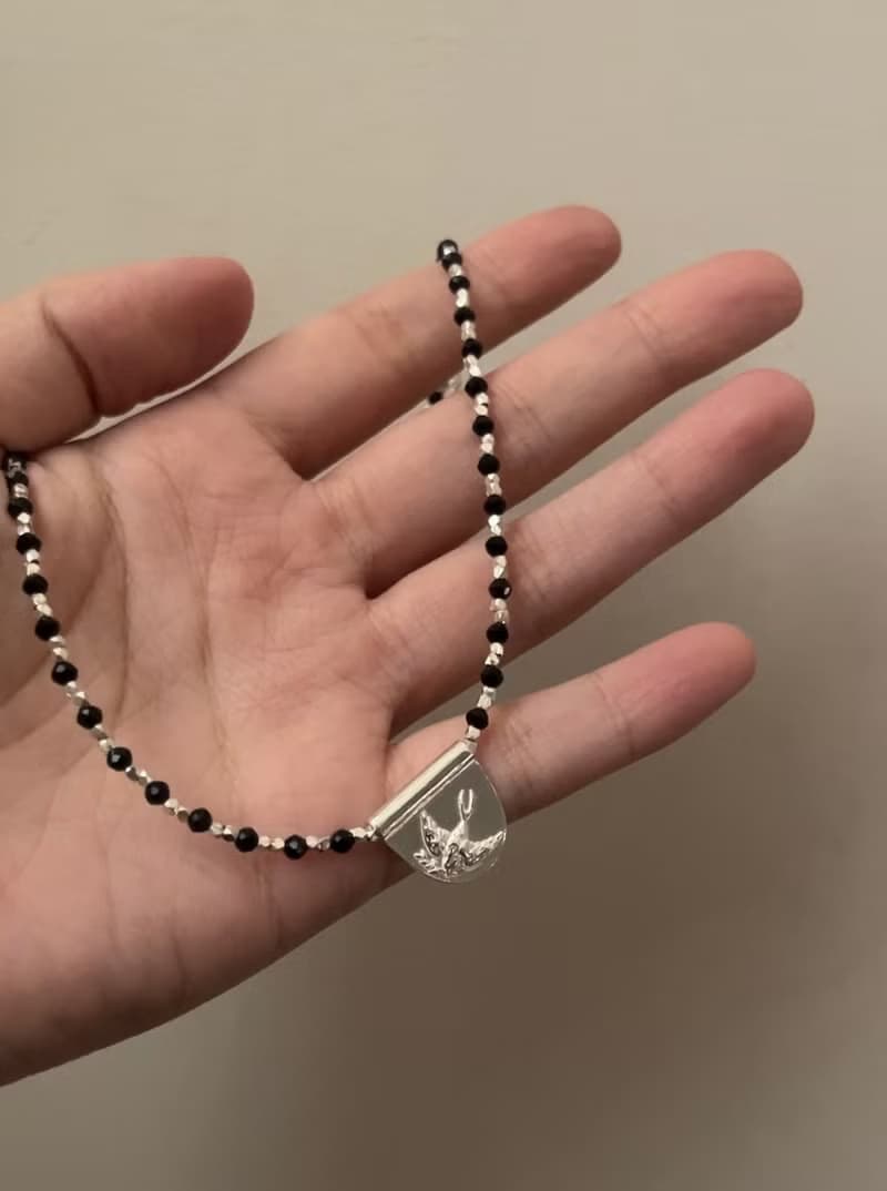 KUÂN KUÂN烏鶖 築巢 天然石項鍊 尖晶石 碎銀珠