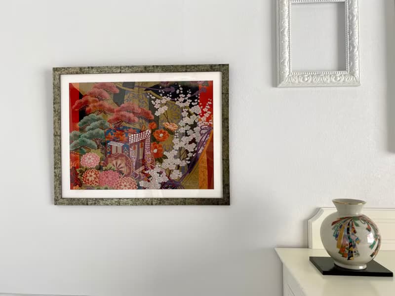 きものアート　vintage 和モダン アートパネル 和風インテリア 梅 プレゼント 結婚祝 新築祝 長寿祝 縁起物 050 made in japan