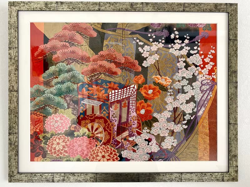 きものアート　vintage 和モダン アートパネル 和風インテリア 梅 プレゼント 結婚祝 新築祝 長寿祝 縁起物 050 made in japan