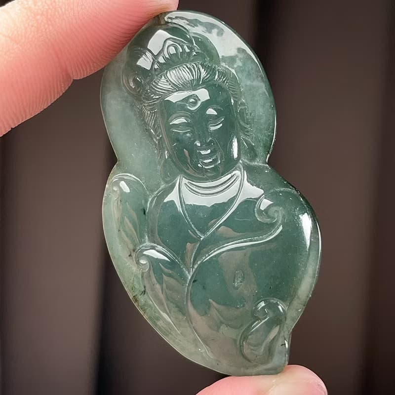冰油青翡翠觀音菩薩項鍊 | 天然緬甸玉翡翠A貨 | 送禮