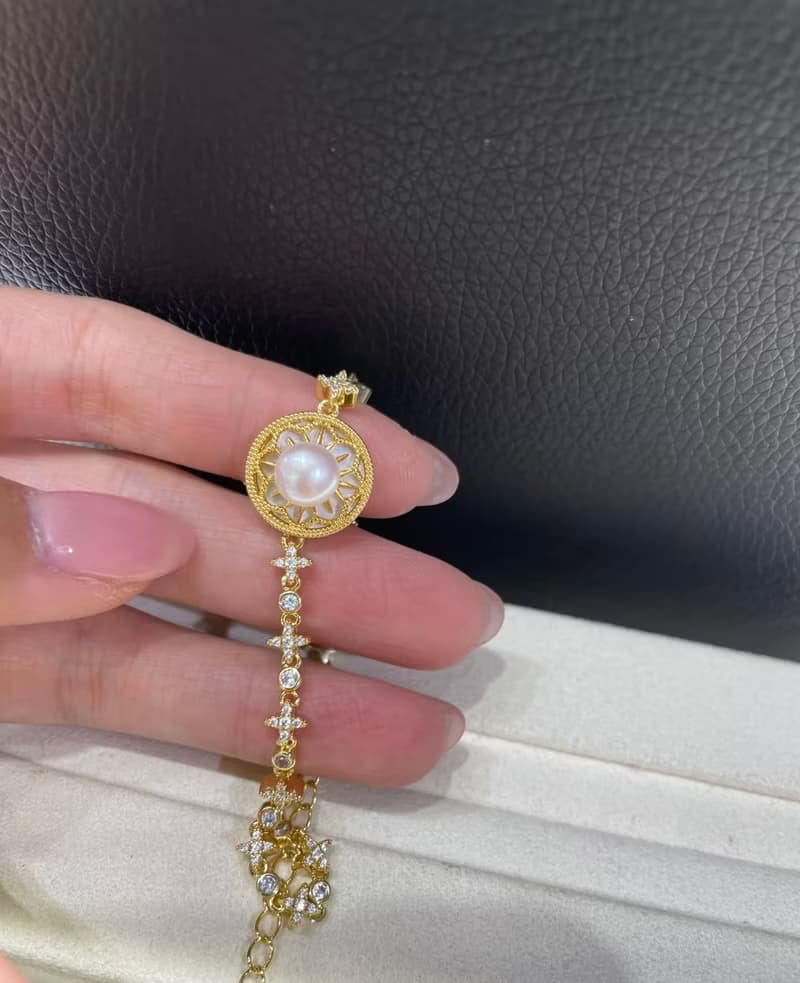 YuanPearl天然極光珍珠義大利式羅盤式設計珍珠手鍊
