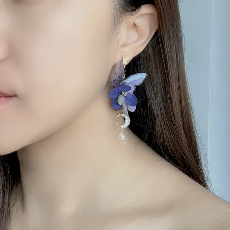紫色蝴蝶真花耳環
