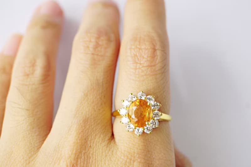 Natural Yellow Sapphire Ring Sterling Silver 925 with Gold Plated.