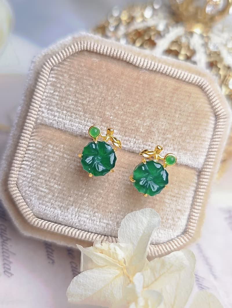有錢花|冰膠綠花朵|A貨翡翠純銀精緻太陽花耳環