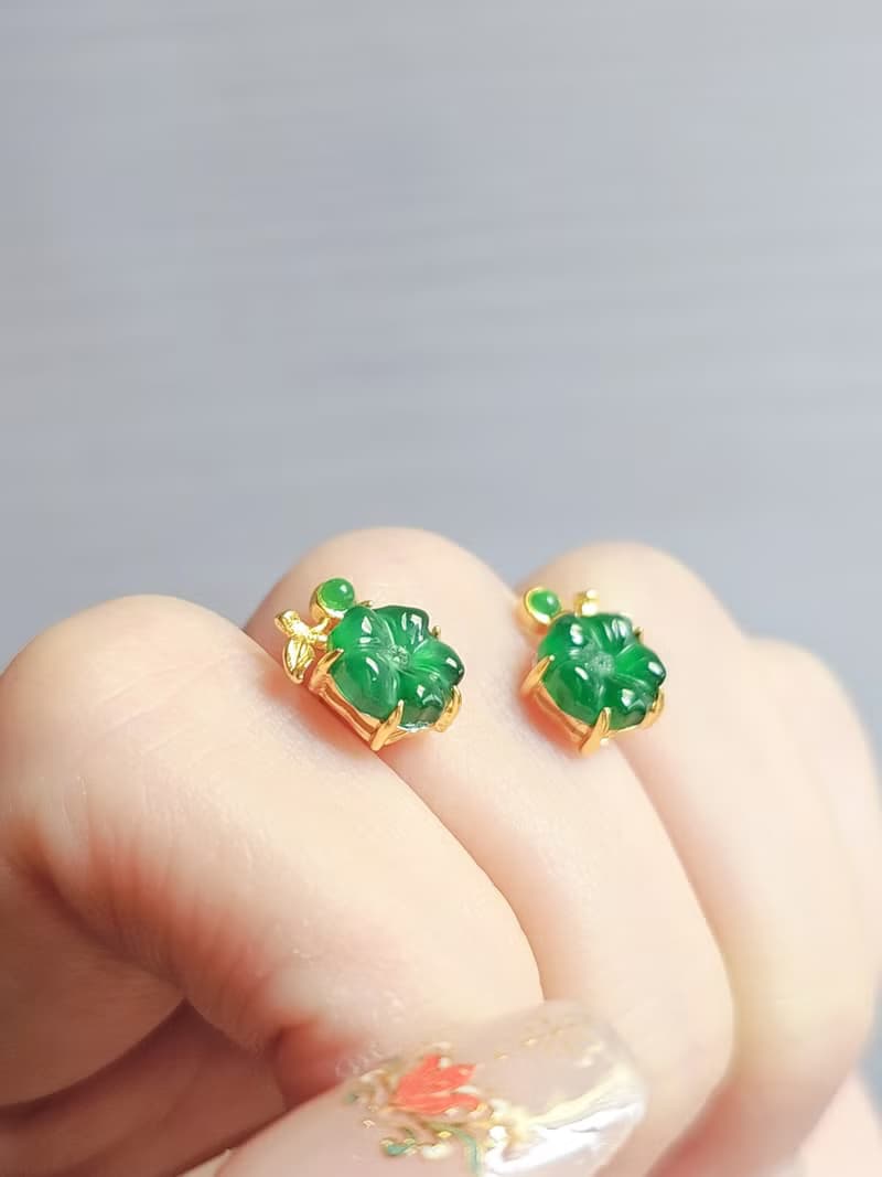 有錢花|冰膠綠花朵|A貨翡翠純銀精緻太陽花耳環
