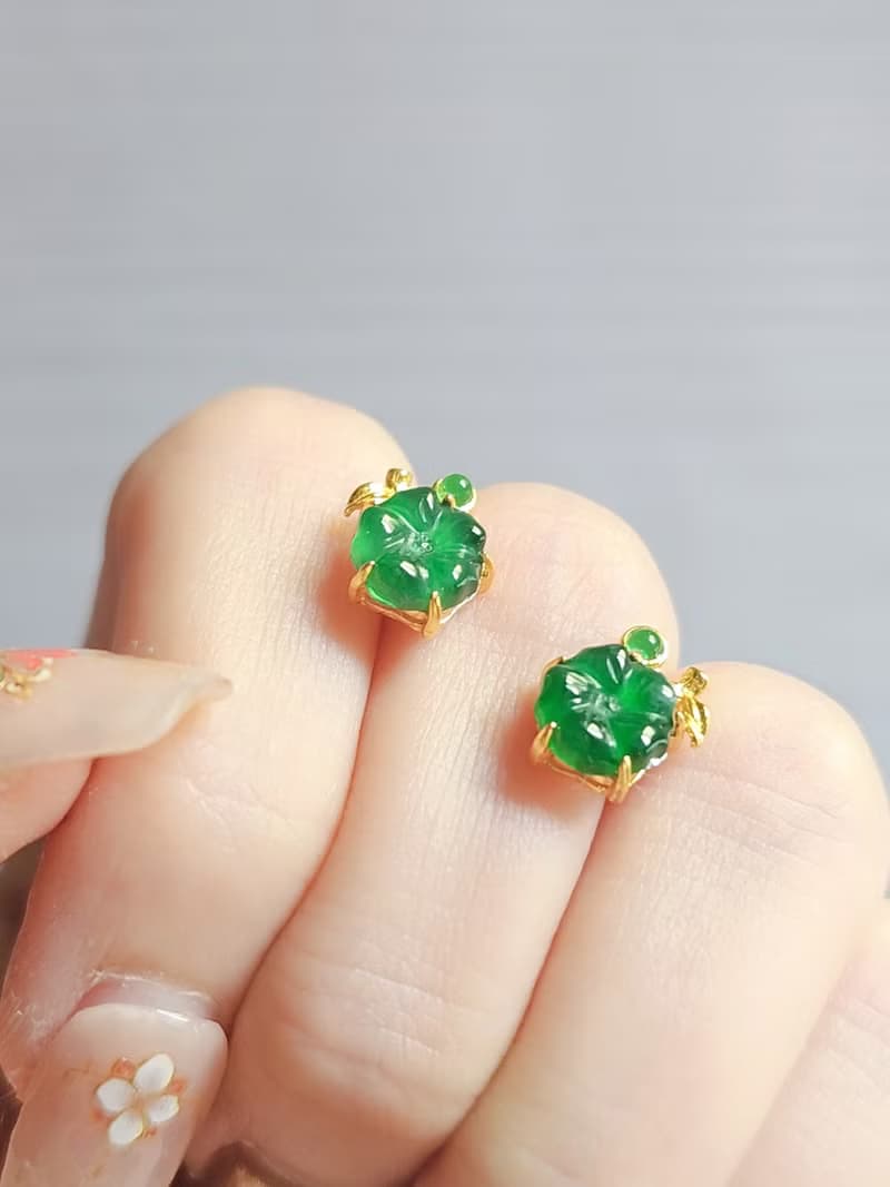 有錢花|冰膠綠花朵|A貨翡翠純銀精緻太陽花耳環