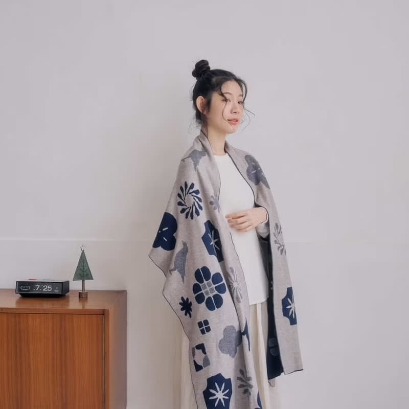 緹花圍巾/軟冬綻花/經典花色/暮光藍