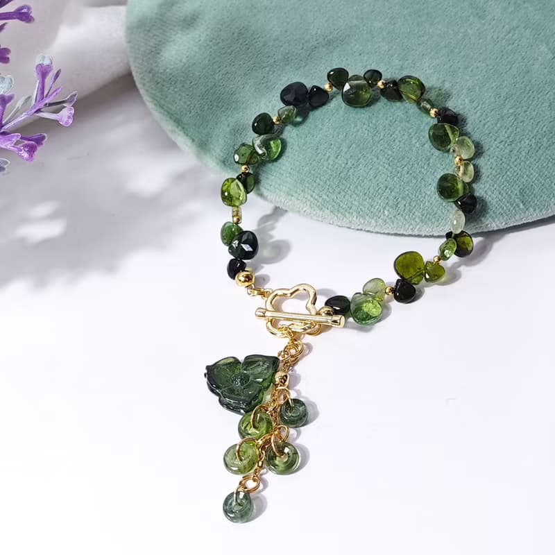 頂級綠碧璽 幸運草 水滴 招財錢串 心輪 手鍊 單品 禮物 收藏