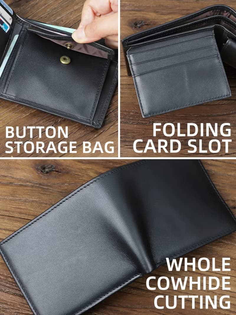 真皮短錢包皮夾 橫款錢包短夾 商務簡約