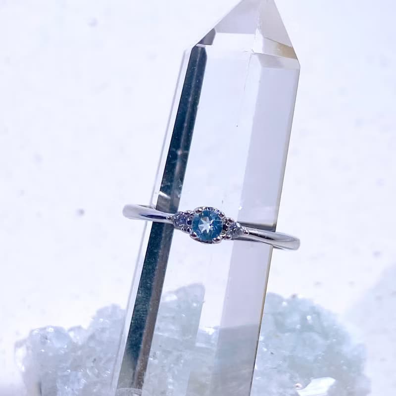 天然海藍寶 海藍寶戒 經典款  925純銀 3月誕生石 日常配戴小克拉