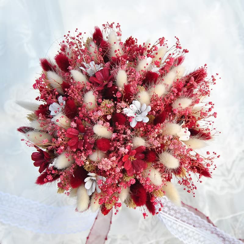 乾燥捧花-紅色滿天星兔兔 告白花束 求婚捧花