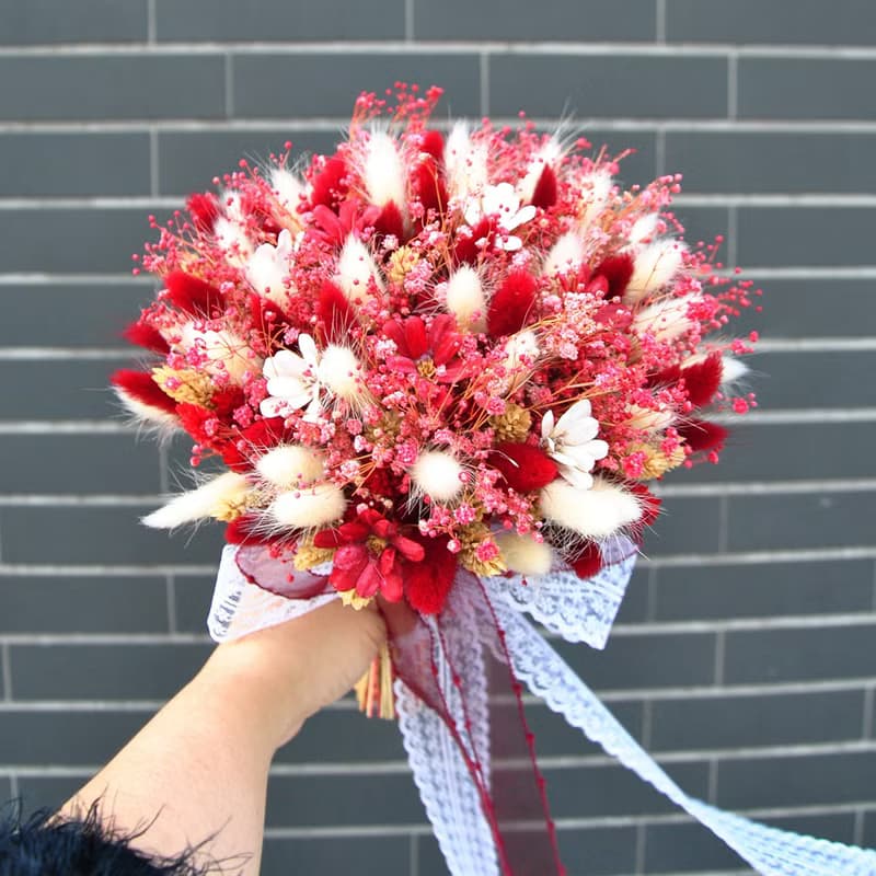 乾燥捧花-紅色滿天星兔兔 告白花束 求婚捧花