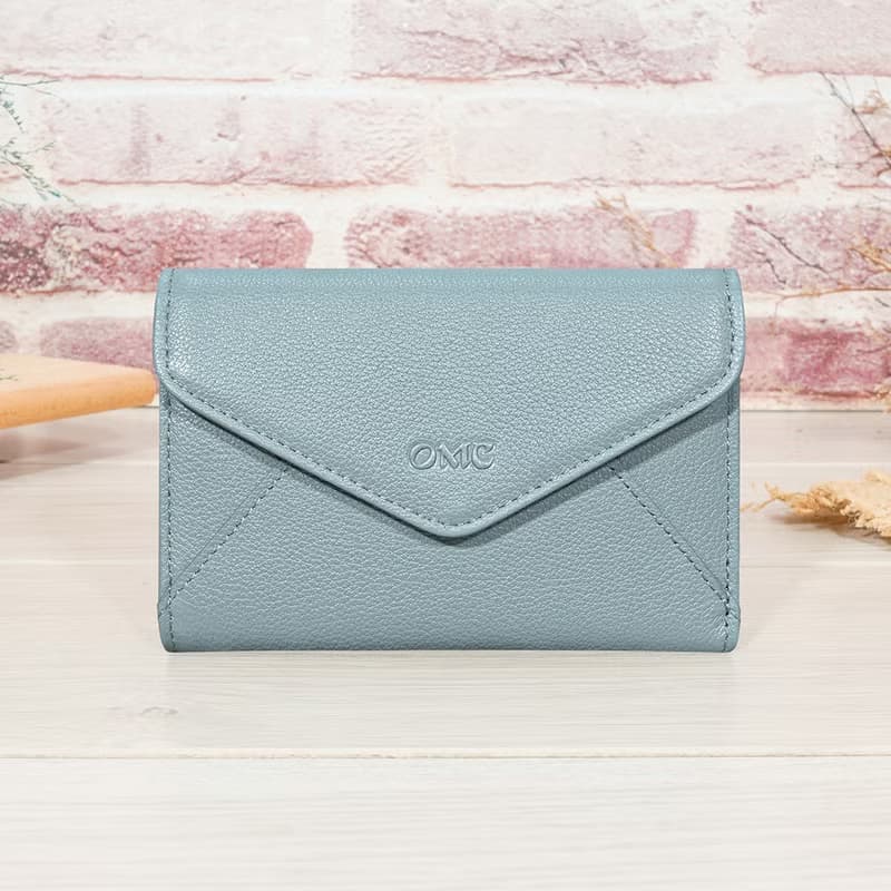 (灰藍)簡約信封式9卡1照牛皮中夾4141