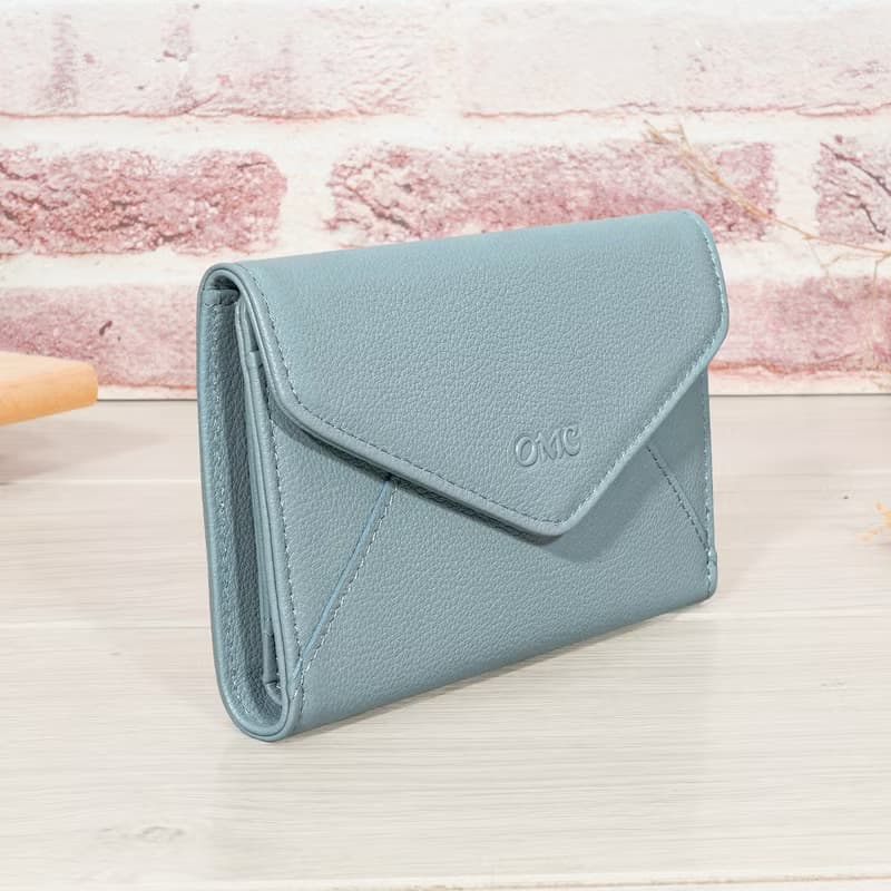 (灰藍)簡約信封式9卡1照牛皮中夾4141