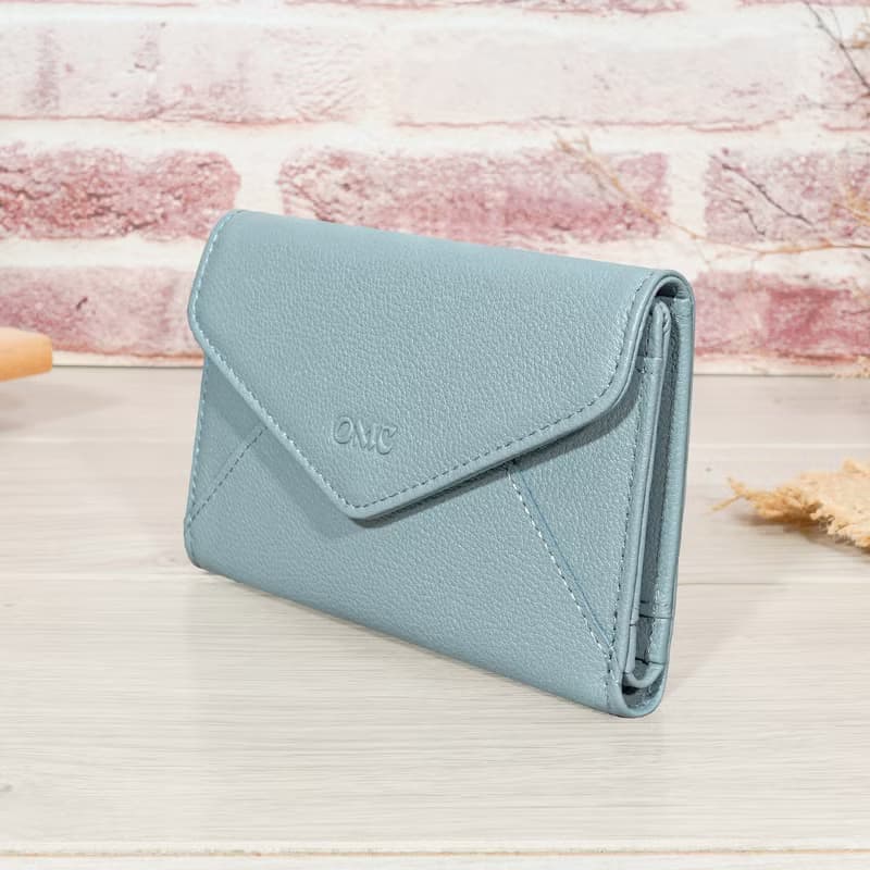 (灰藍)簡約信封式9卡1照牛皮中夾4141