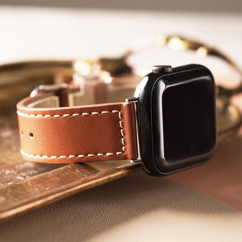 Apple watch - 【早春限定色】車線真皮蘋果錶帶