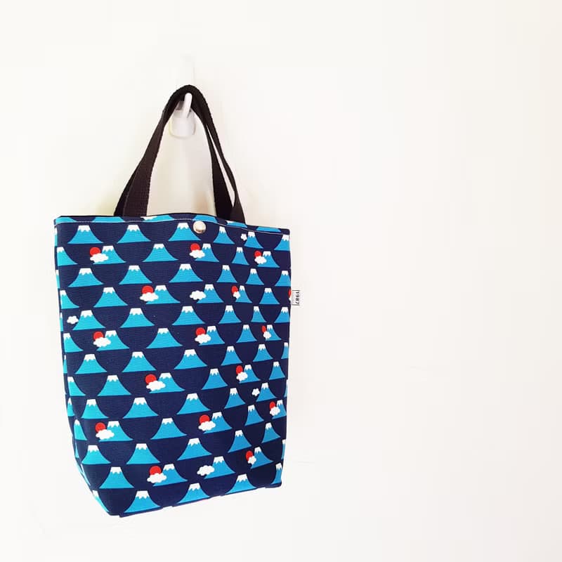 【富士山-藍】出門隨手袋!! 雙杯飲料沒問題!! 托特包 手提袋