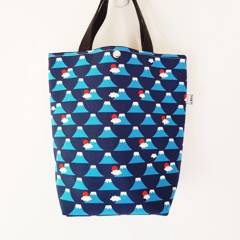 【富士山-藍】出門隨手袋!! 雙杯飲料沒問題!! 托特包 手提袋