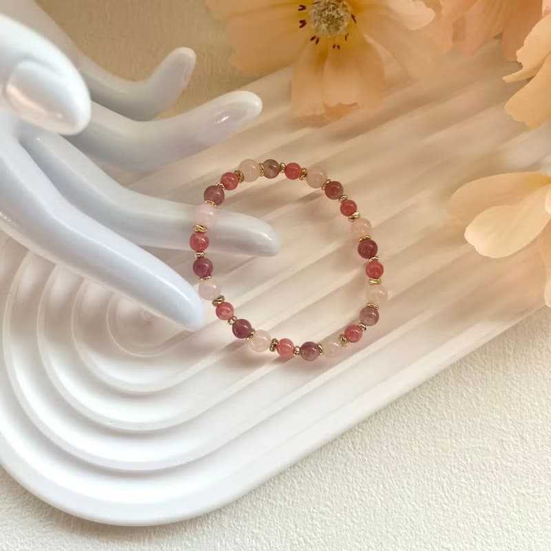 粉色系 粉晶+紅紋石+粉碧璽 天然石設計款手串