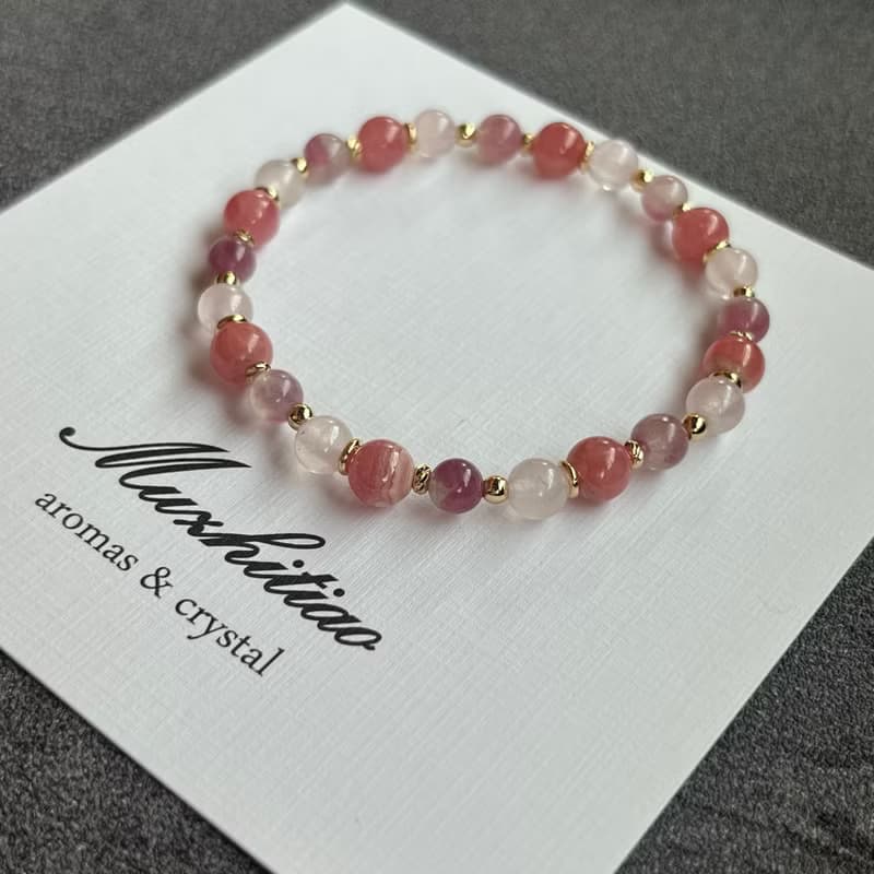 粉色系 粉晶+紅紋石+粉碧璽 天然石設計款手串