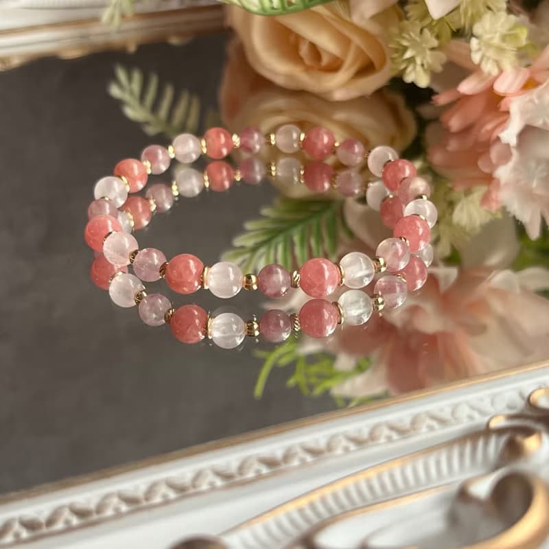 粉色系 粉晶+紅紋石+粉碧璽 天然石設計款手串