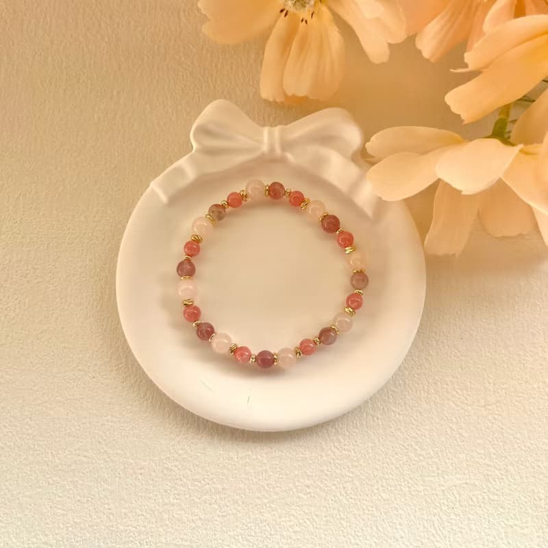 粉色系 粉晶+紅紋石+粉碧璽 天然石設計款手串