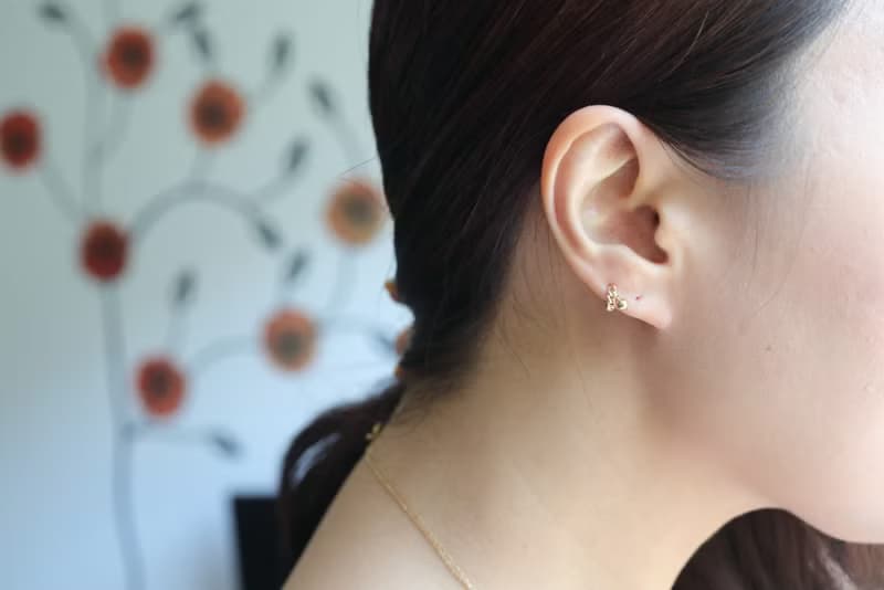 14K Chain Style Earring 鍊子珠珠小耳扣耳環(單個) (內徑 6 mm)