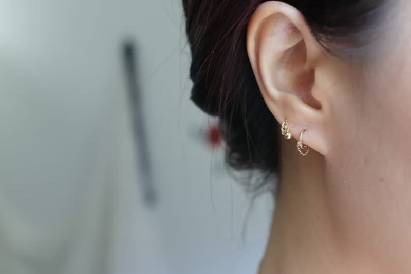 14K Chain Style Earring 鍊子珠珠小耳扣耳環(單個) (內徑 6 mm)